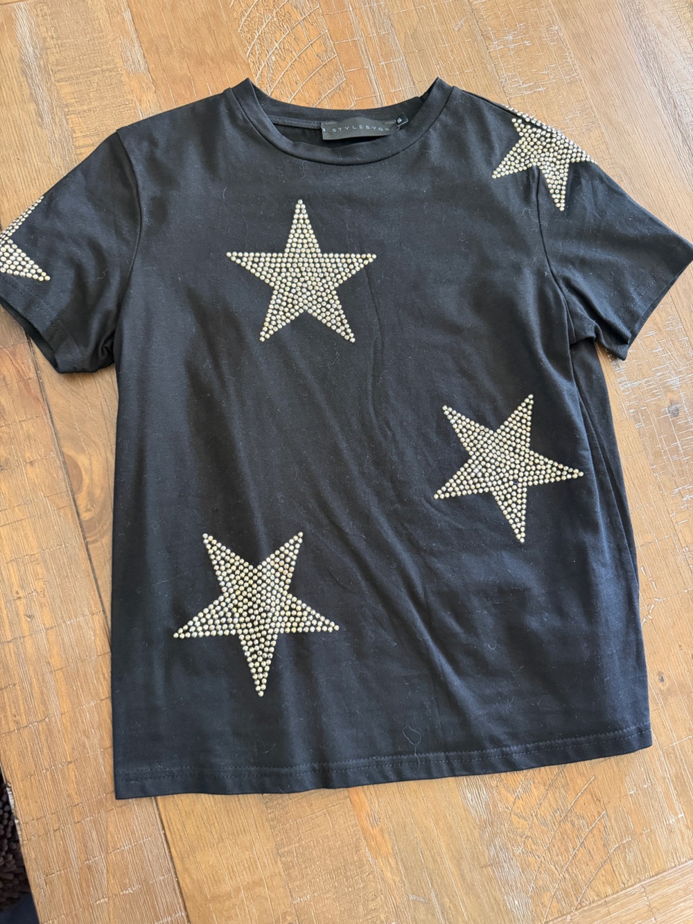 & Other Stories Black Tee with Gold Star Studs